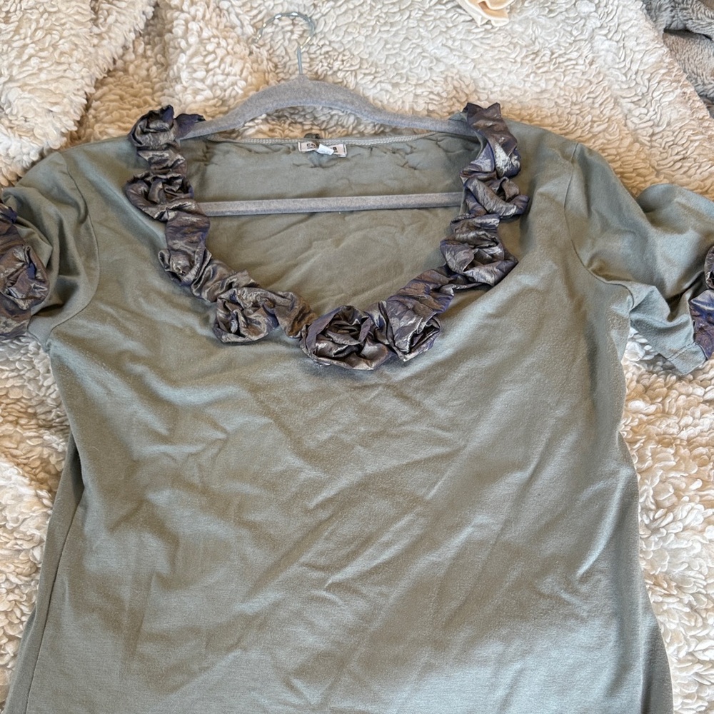 Elegant Olive Green Ruffle Top